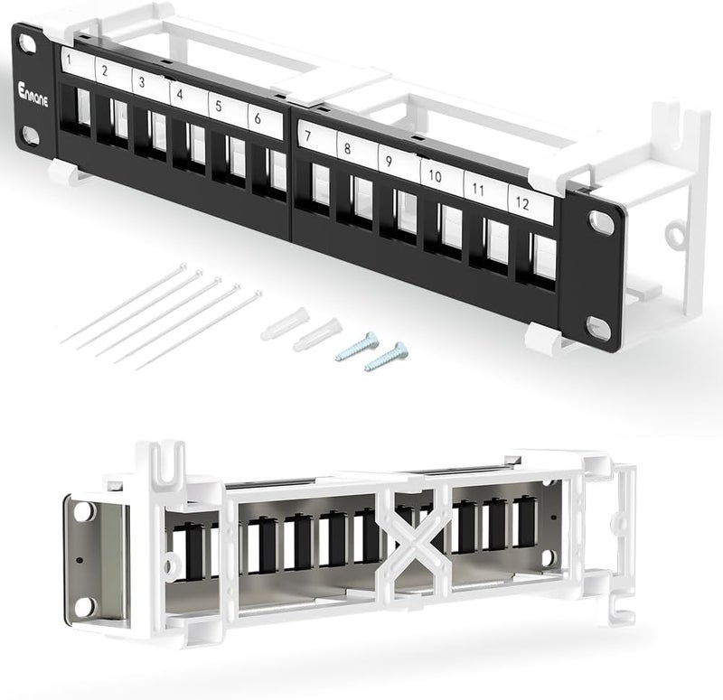Enmane 12 Port Blank Keystone Patch Panel Wall Mount 10inch with 89D Bracket Ethernet Patch Panel - Image 1